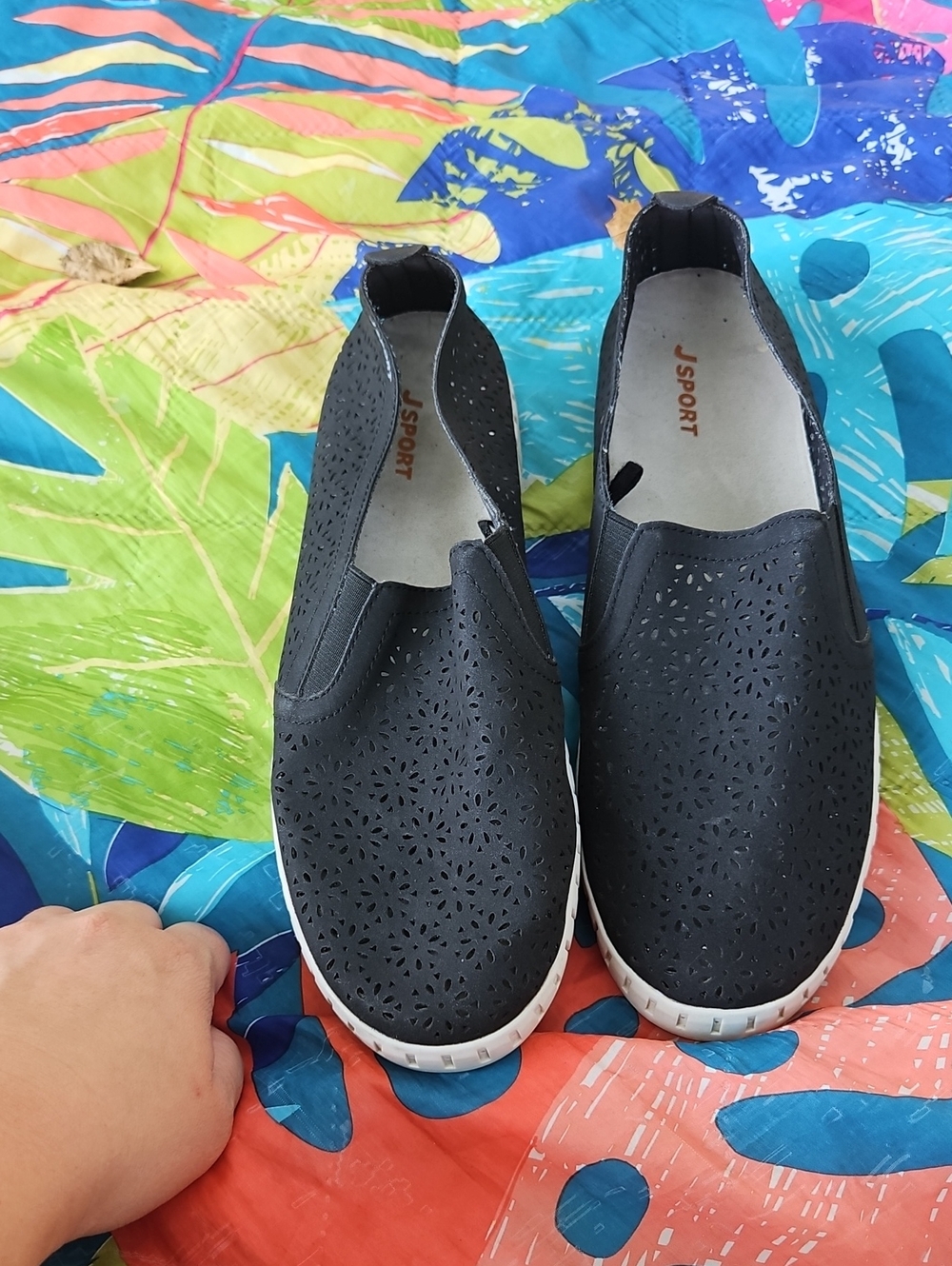 J Sport Women's Black Slip-On Laser-Cut Casual Flats